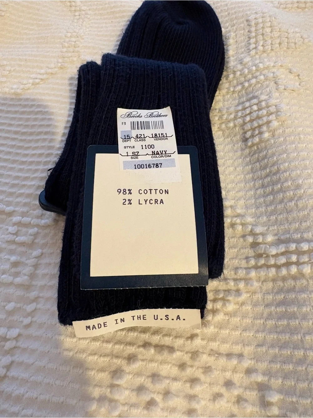 Brooks Brothers Navy Ribbed Dress Socks with Brand Tag